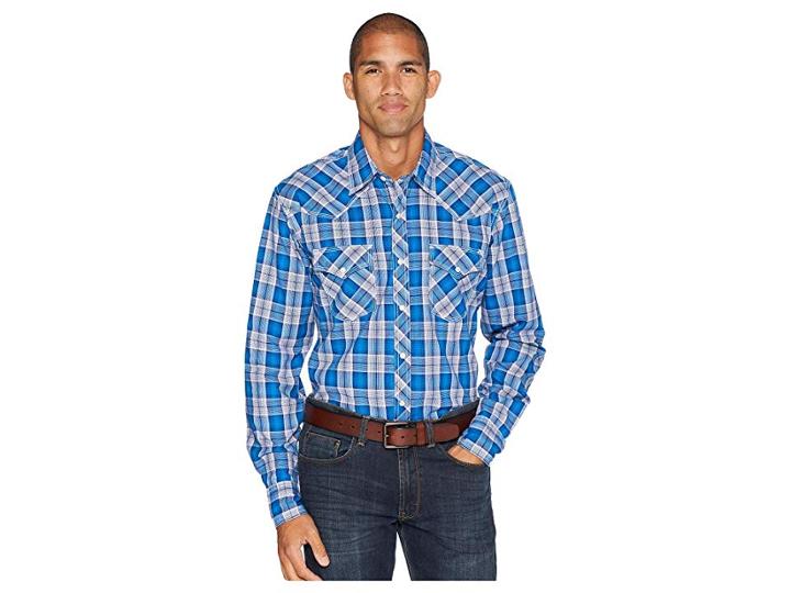 Wrangler 20x Competition Advance Comfort Snap Plaid (blue) Men's Clothing