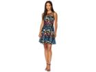 Tahari By Asl Petite Mesh Embroidered Party Dress (black/cobalt/fuchsia) Women's Dress