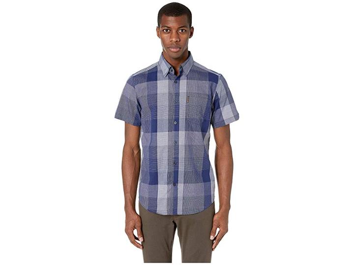 Ben Sherman Short Sleeve Exploded Check Shirt (blue) Men's Short Sleeve Button Up