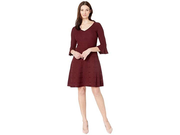 Gabby Skye Bell Sleeve Fit Flare Sweater Dress (raisin) Women's Dress