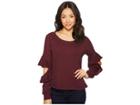 Lanston Ruffle Cut Out Pullover Top (maroon) Women's Clothing