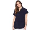Three Dots Double Gauze Button Up Tunic (night Iris) Women's Clothing
