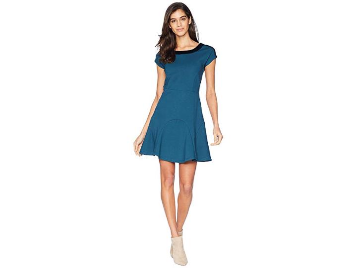 Juicy Couture Knit Flirty Ponte Dress W/ Velvet Trim (eloquent Petrol) Women's Dress