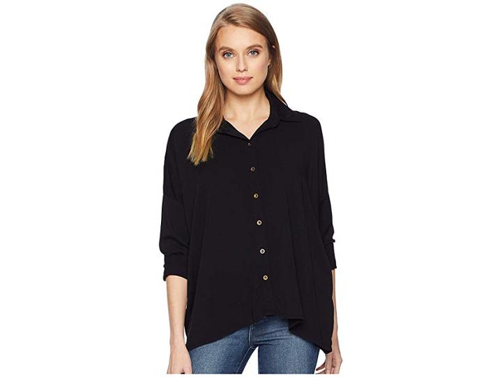 Michael Stars Rylie Rayon Boxy Button Up Shirt (black) Women's Clothing