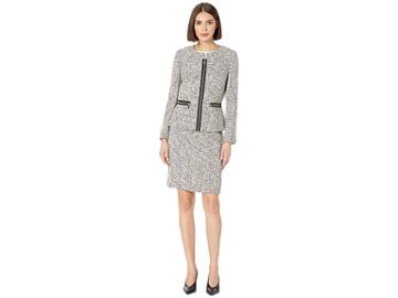 Tahari By Asl Novelty Tweed Skirt Suit (ivory/black/yellow) Women's Suits Sets