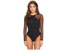 Felina Kirsten Modal Bodysuit With Stretch Tulle Thong Back (black) Women's Jumpsuit & Rompers One Piece