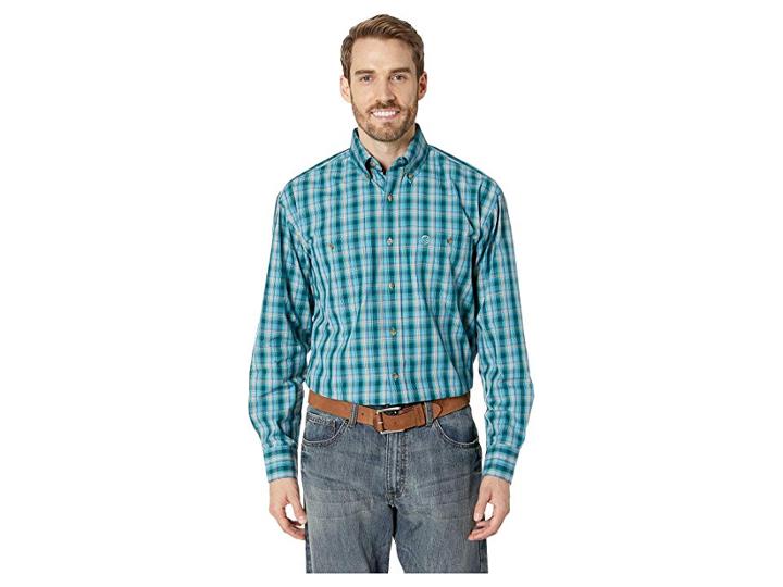 Wrangler George Strait Two-pocket Button Plaid (forest Green) Men's Clothing