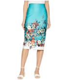 Eci Printed Floral Midi Scuba Skirt (teal) Women's Skirt