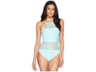 Kenneth Cole Tough Luxe High Neck Mio (aqua) Women's Swimsuits One Piece