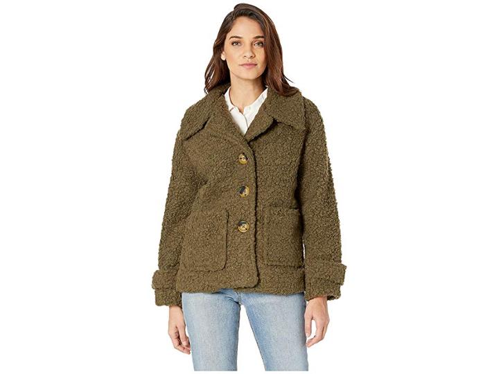 Free People So Soft Cozy Peacoat (green) Women's Coat