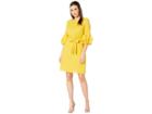 Nine West Swiss Dot Stripe Bell Sleeve V-back Dress (saffron) Women's Dress