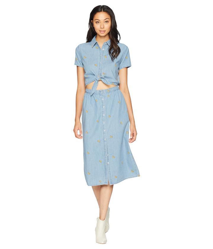 Juicy Couture Banana Print Chambray Midi Shirtdress (mojave Wash) Women's Dress