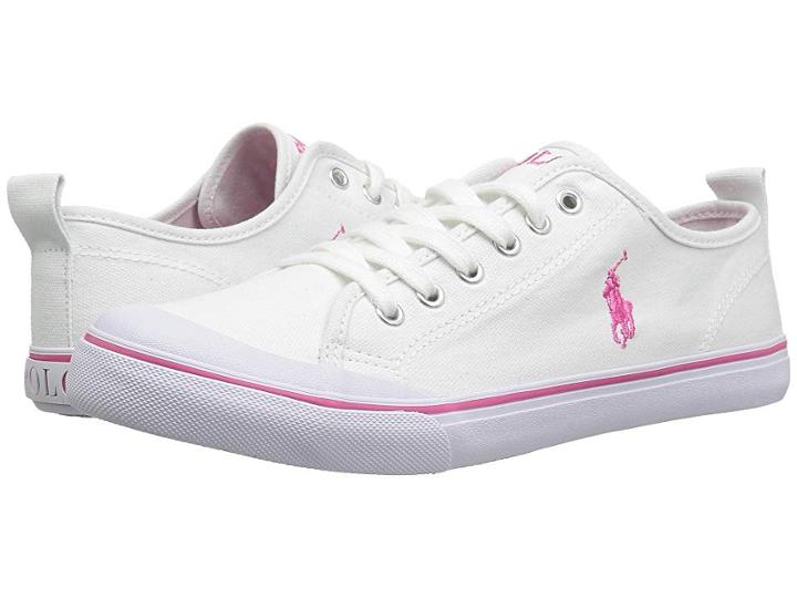 Polo Ralph Lauren Kids Karlen (big Kid) (white Canvas/baja Pink Pony Player) Kid's Shoes