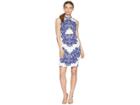 Adrianna Papell Petite Lace Printed Mock Neck (ivory/ultra Blue) Women's Dress