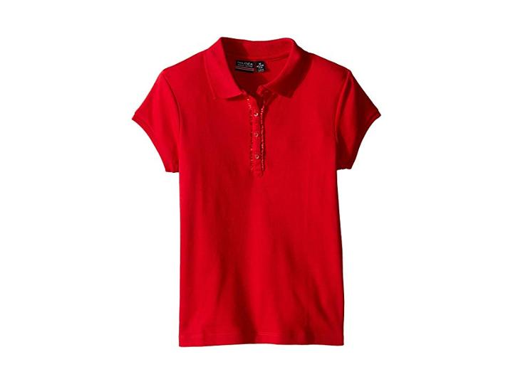 Nautica Kids Girls Plus Short Sleeve Polo With Ruffle Placket (big Kids) (red) Girl's Short Sleeve Pullover