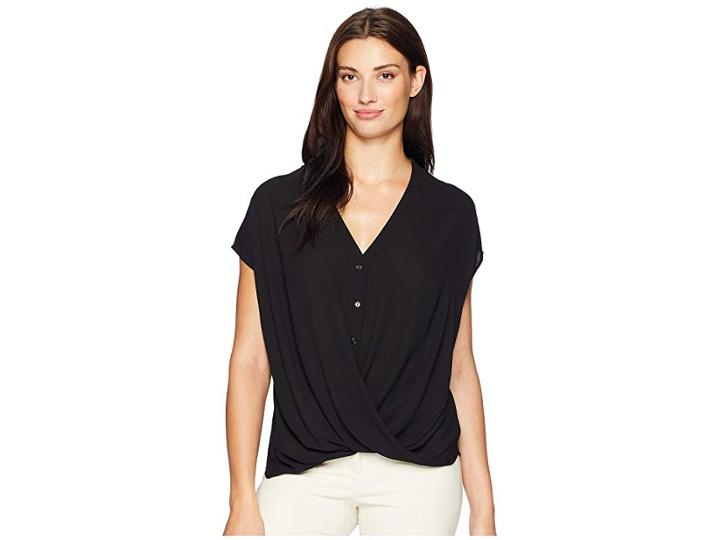 American Rose Fayre V-neck Top (black) Women's Blouse