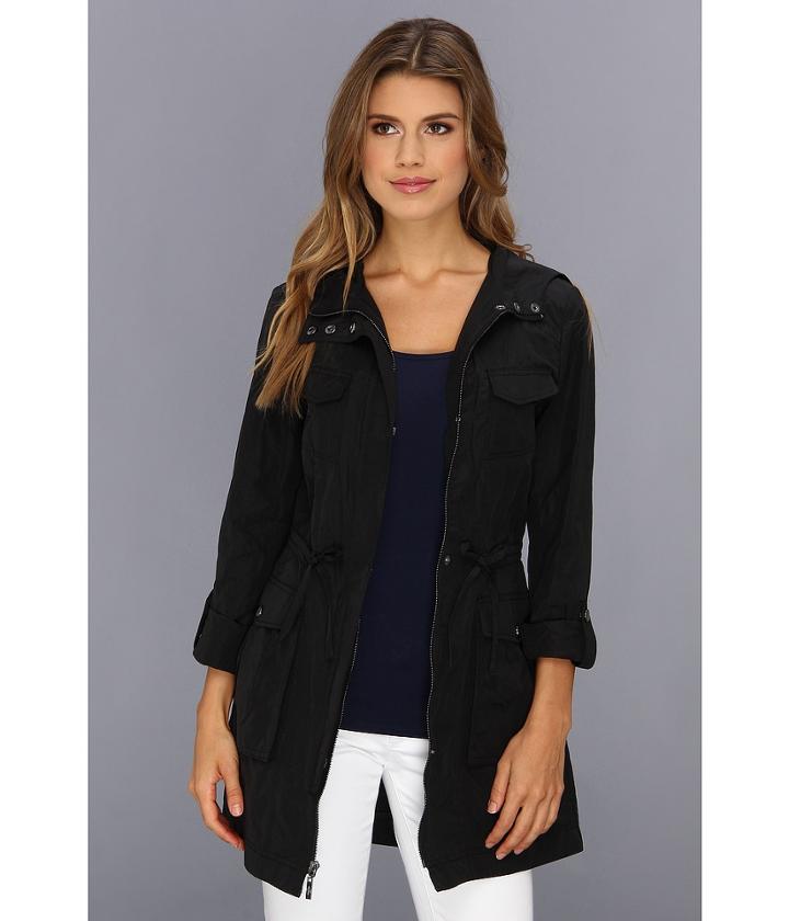 Cole Haan Packable 4 Pocket Zip Up Jacket With Hood (black) Women's Jacket