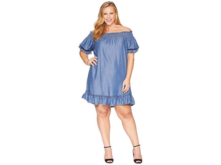 Kari Lyn Plus Size Liana Off The Shoulder Ruffle Dress (denim) Women's Dress