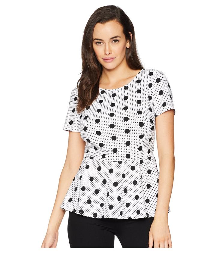 Eci Short Sleeve Peplum Top (white/black) Women's Clothing