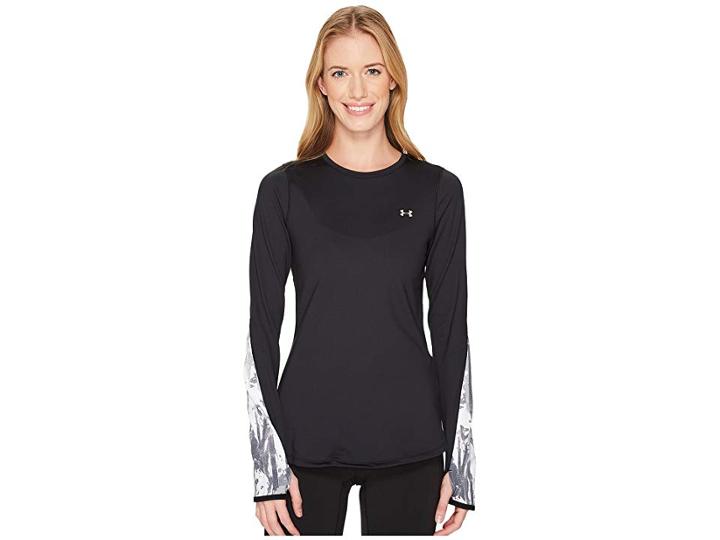 Under Armour Ua Coldgear(r) Armour Graphic Crew Top (black/white/metallic Silver) Women's Sweatshirt