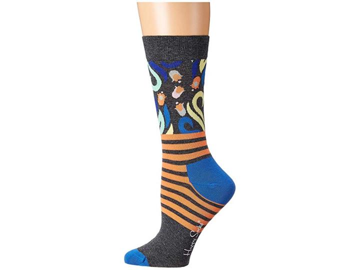 Happy Socks Flower Stripe Socks (blue/gray) Women's Crew Cut Socks Shoes