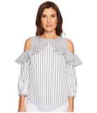 Lauren Ralph Lauren Striped Cotton Cold-shoulder Shirt (black/white) Women's Clothing