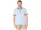 Kenneth Cole New York Short Sleeve Marbled Collar Interlock Zip Polo (dusty Blue) Men's Clothing
