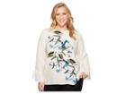 Vince Camuto Specialty Size Plus Size Flared Tie Cuff Ink Portrait Print Blouse (antique White) Women's Blouse
