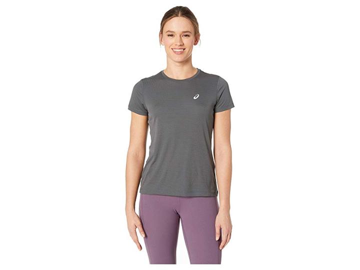 Asics Run Silver Short Sleeve Top (dark Grey) Women's Workout