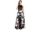 Tahari By Asl Mikado Fit And Flare Floral Bottom Gown (black/blush/sage) Women's Dress
