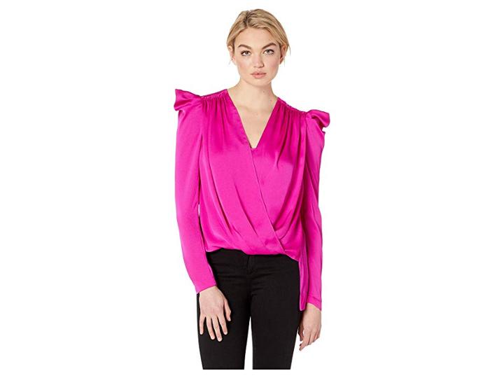 Bcbgmaxazria Wrap Long Sleeve Woven Top (magenta) Women's Blouse