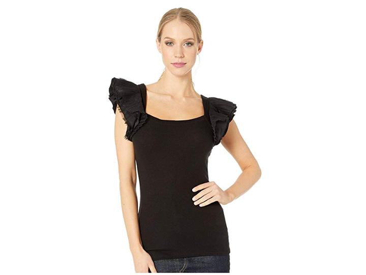 Bcbgmaxazria Mirabelle Multi Layer Sleeve Top (black) Women's Blouse