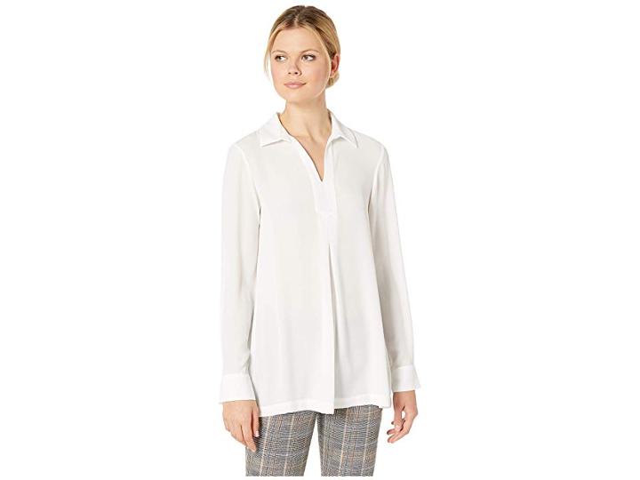 Calvin Klein Long Sleeve Collar Top (cream) Women's Clothing