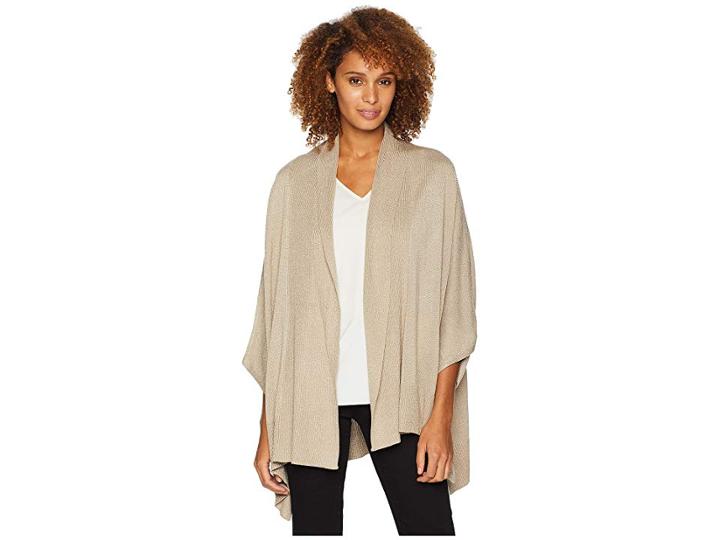 Calvin Klein Long Rib Collar Knit Shawl (heathered Almond) Women's Clothing