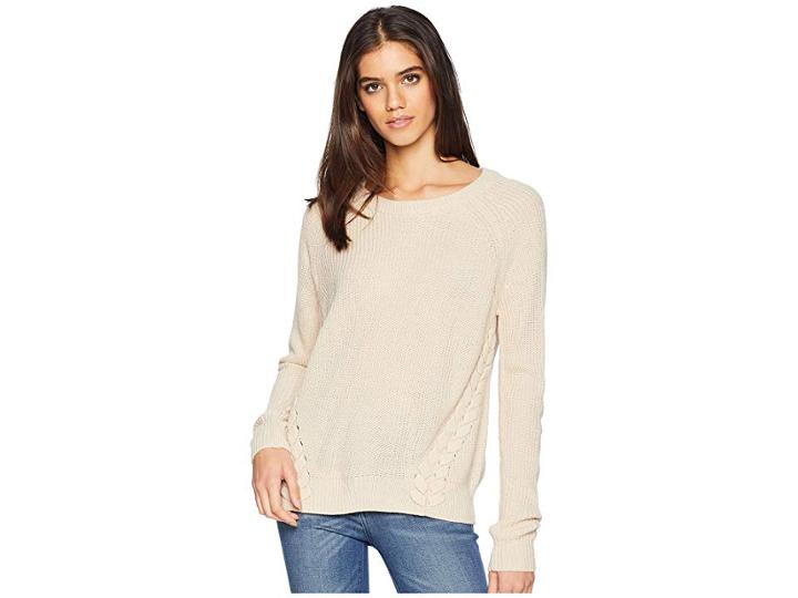 Pink Rose Scoop Neck Raglan Long Sleeve Sweater Pullover W/ Side Lace-up (heather Oatmeal) Women's Sweater