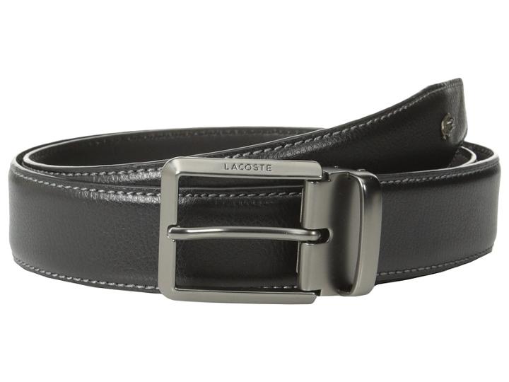 Lacoste Premium Leather Metal Croc Belt (black) Men's Belts