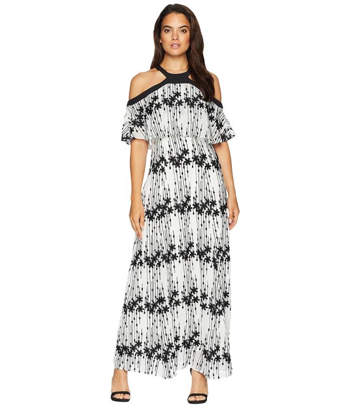 Taylor Embroidered Chiffon Long Dress (black/ivory) Women's Dress