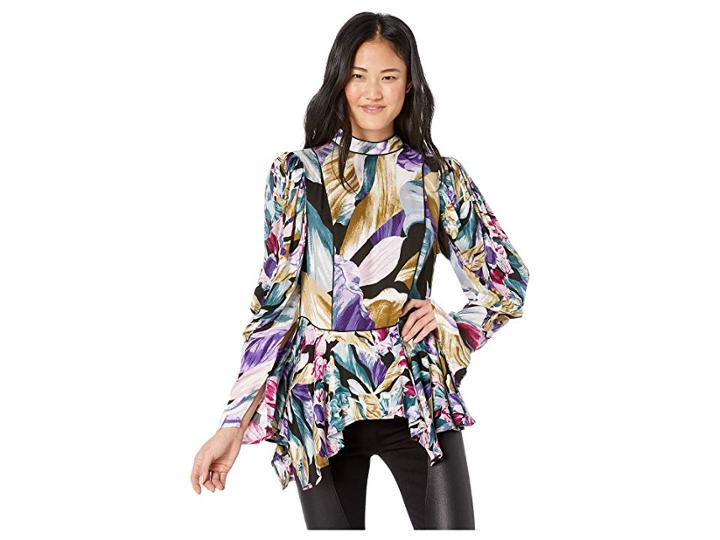 Bcbgmaxazria Turtleneck Long Sleeve Woven Top (triumph Petals/black) Women's Blouse