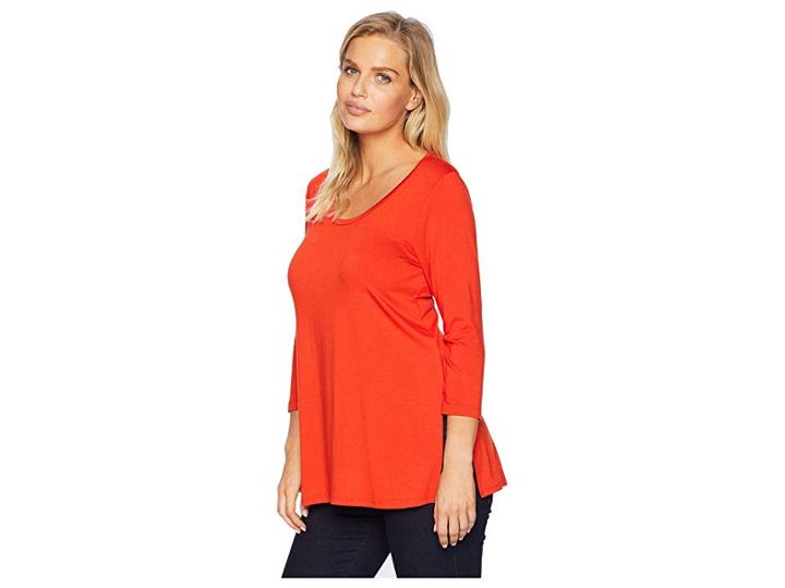Karen Kane 3/4 Sleeve Side-slit Top (saffron) Women's Clothing