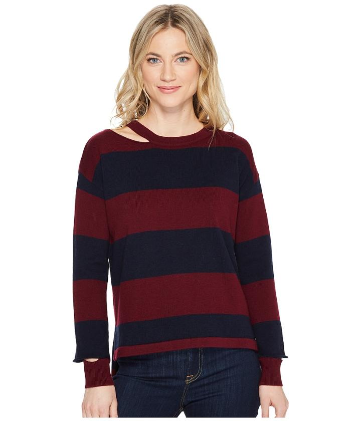 Lna Perry Cut Out Sweater (black Cherry/eclipse Stripe) Women's Sweater