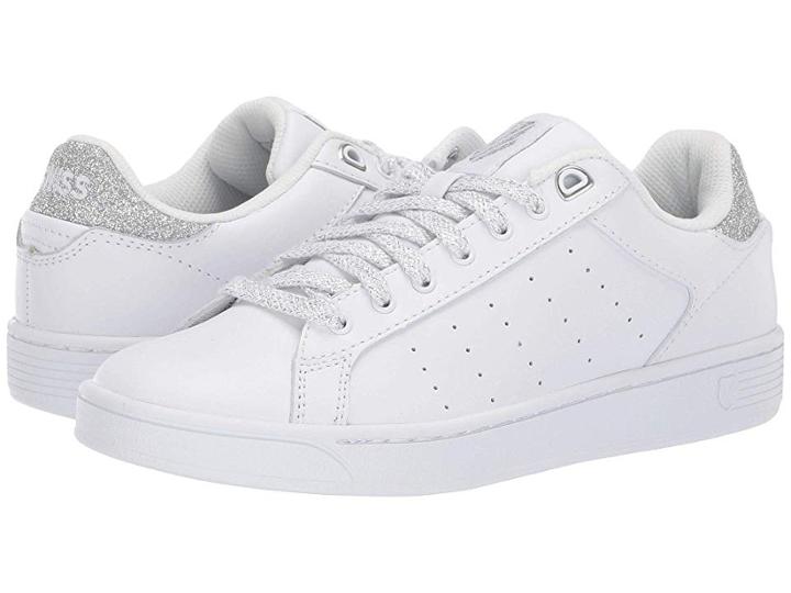 K-swiss Clean Court Cmf (white/silver Glitter) Women's Tennis Shoes