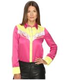 Jeremy Scott Satin Fringe Western Blouse (pink/yellow) Women's Blouse