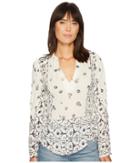 Lucky Brand Mix Geo Peasant Top (natural Multi) Women's Clothing