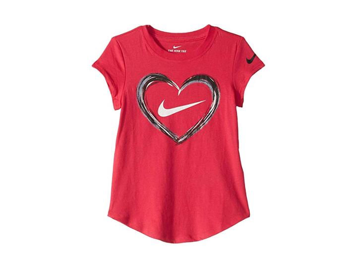 Nike Kids Digital Analog Heart Scoop Short Sleeve T-shirt (little Kids) (rush Pink) Girl's Clothing