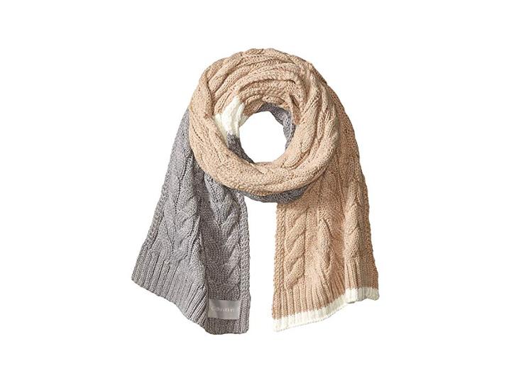 Calvin Klein Color Block Cable Scarf (heathered Almond) Scarves