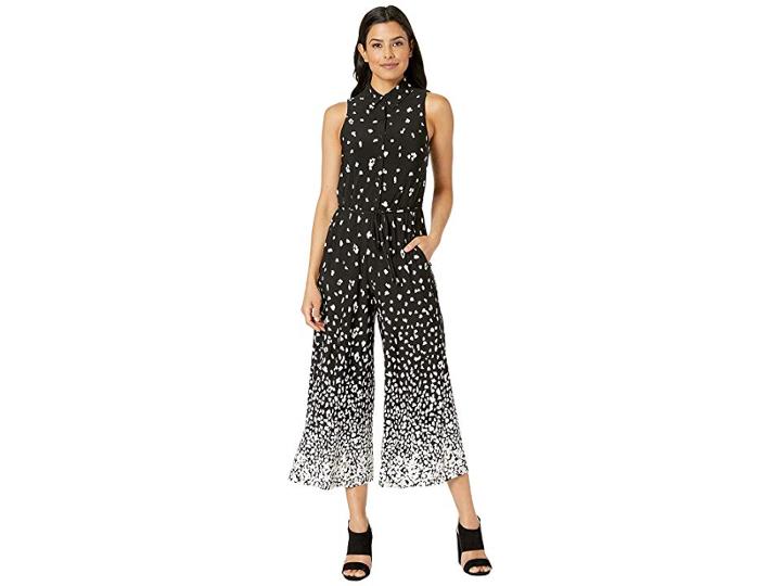 London Times Sleeveless Shirt Collar Jumpsuit (black/soft White) Women's Jumpsuit & Rompers One Piece