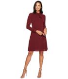 Maggy London Catalina Crepe Fit And Flare With Tie Neck (wine) Women's Dress