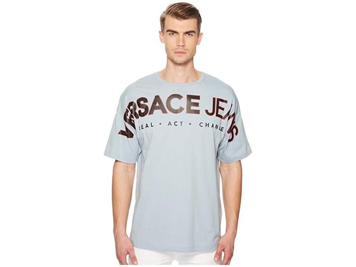 Versace Jeans Exploded Logo Tee (light Blue) Men's T Shirt