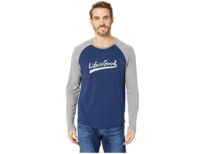 Life Is Good Vintage Baseball Long Sleeve T-shirt (darkest Blue) Men's T Shirt