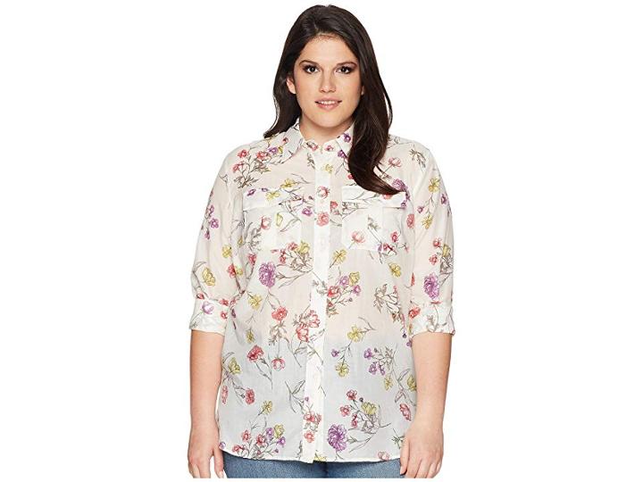 Lauren Ralph Lauren Plus Size Floral Cotton-blend Shirt (chalk Multi) Women's Clothing